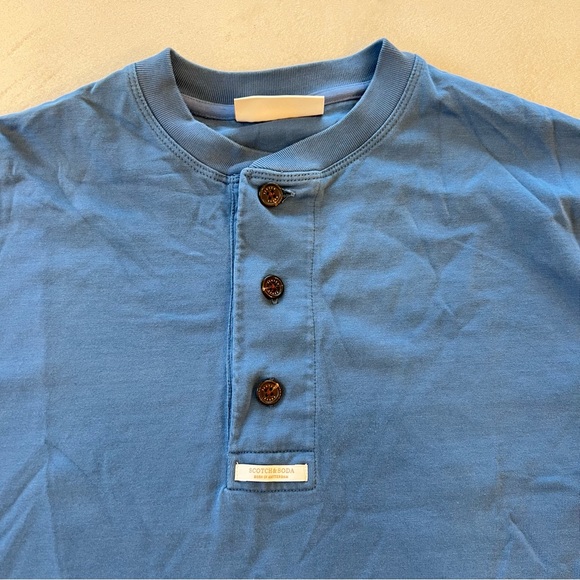 SCOTCH & SODA Grandad Button Neck Long sleeved Shirt, Blue, M - Picture 3 of 8